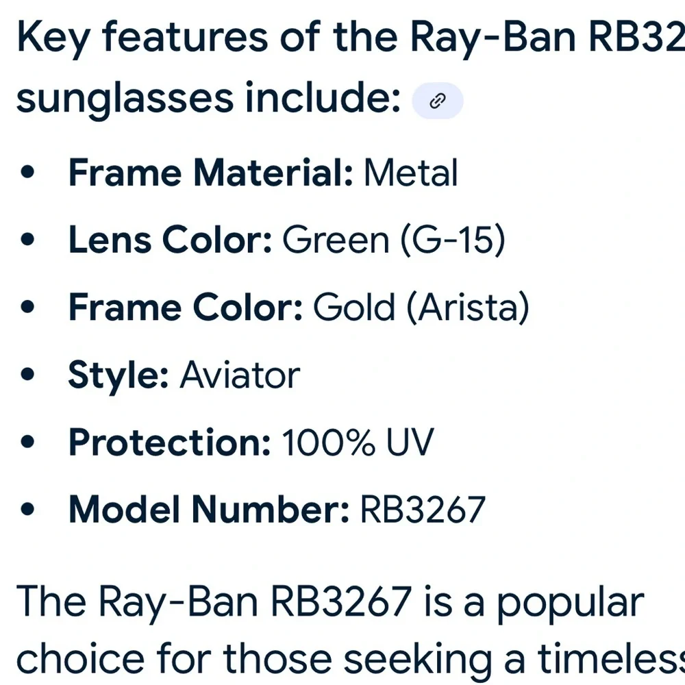 Ray-Ban Gold Metal Aviator Sunglasses with Dark Green Lenses